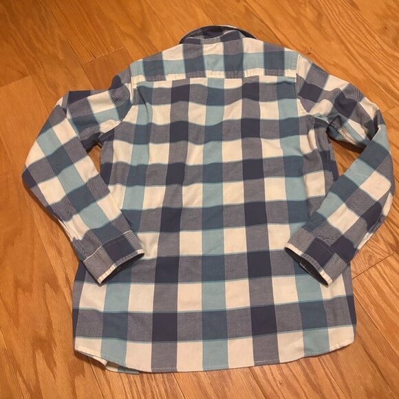 LL Bean Flannel Shirt Mens S Gray White Aqua Checkered Button Up Regular Fit - Picture 4 of 5